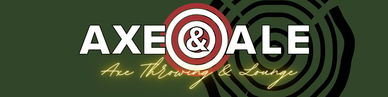 Logo of Axe & Ale featuring bold text and a target design, emphasizing axe throwing and a lounge atmosphere.